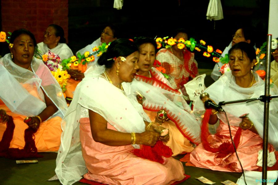 Devotees sing devotional songs at Mandop on occasion of Jhulon Festival at Khuyathong, Imphal :: July 30 2012