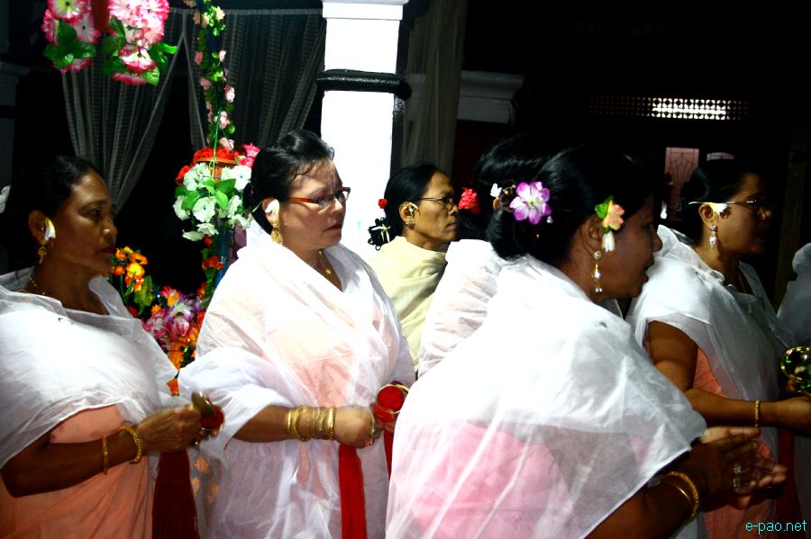 Devotees sing devotional songs at Mandop on occasion of Jhulon Festival at Khuyathong, Imphal :: July 30 2012