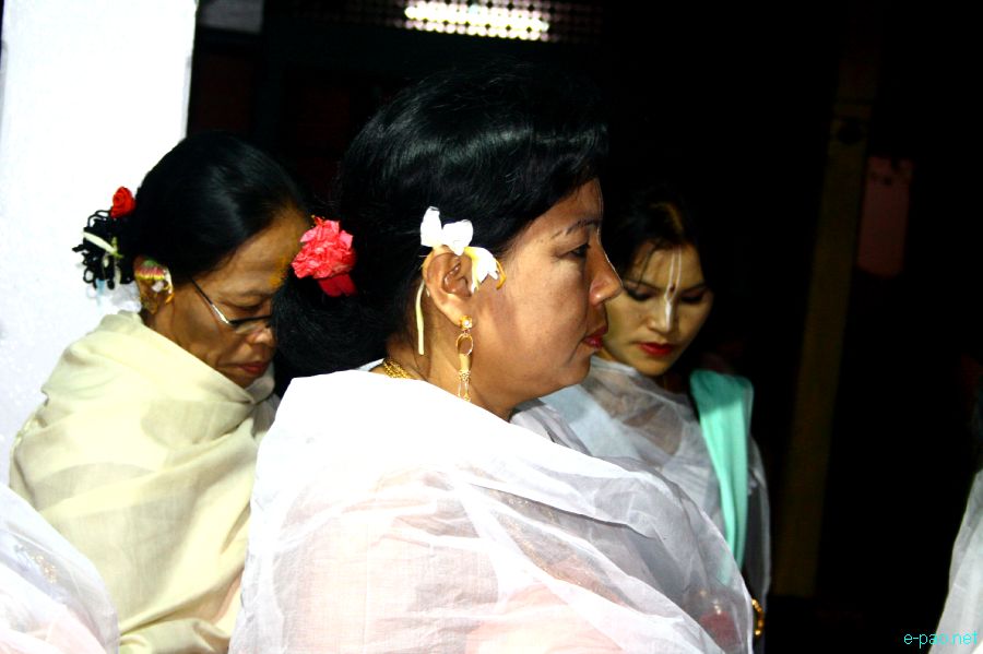 Devotees sing devotional songs at Mandop on occasion of Jhulon Festival  at Khuyathong, Imphal :: July 30 2012