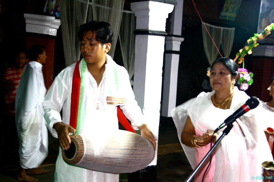 Devotees sing devotional songs at Mandop on occasion of Jhulon Festival at Khuyathong, Imphal :: July 30 2012