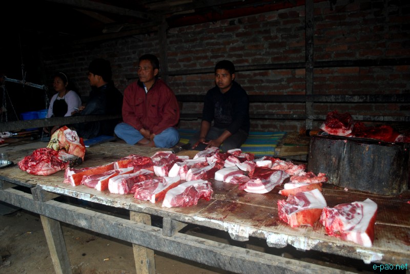 A meat shop at Moreh, Manipur-Burma border town in December 2012 