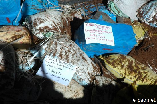 Custom Department of Manipur destroying confiscated Ganja in  October, 2007