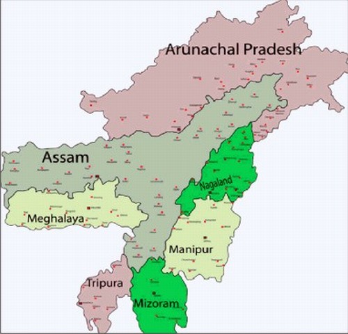 Map of North East NE India