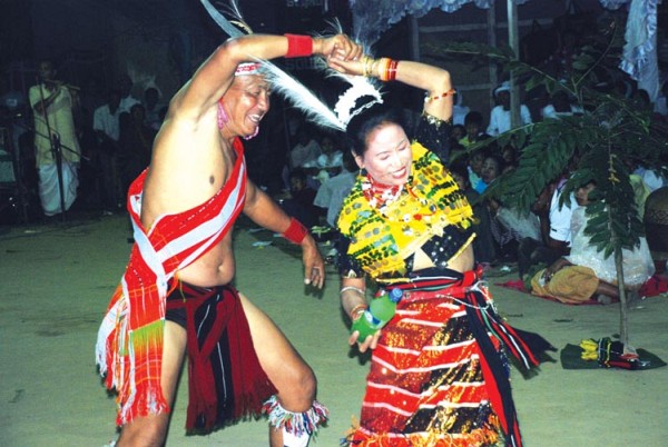 A scene from the Laiharaoba's Tangkhul Saba and a Nurabi at Lai-Haraoba festival at Wangoo Tampha Lairembi in may 2011