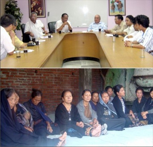 (Top) SHDDC delegation members briefing the media at New Delhi and (bottom) women volunteers on fast onto death agitation