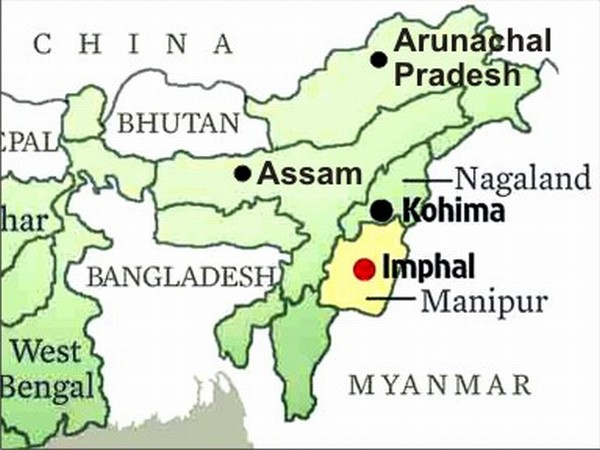 A map of the North East States showing Assam, Arunachal Pradesh, Nagaland and Manipur