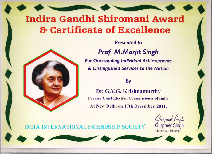 Moirangthem Marjit Singh Receives the Prestigious Indira Gandhi Shiromani Award