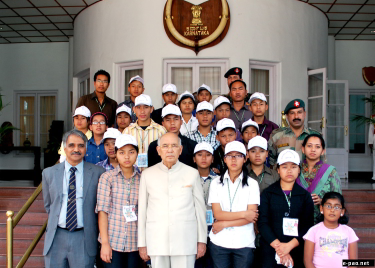 Governor of Karnataka, Dr HR Bharadwaj Meets School Children from Chandel Manipur at Benguluru :: February 20 2012
