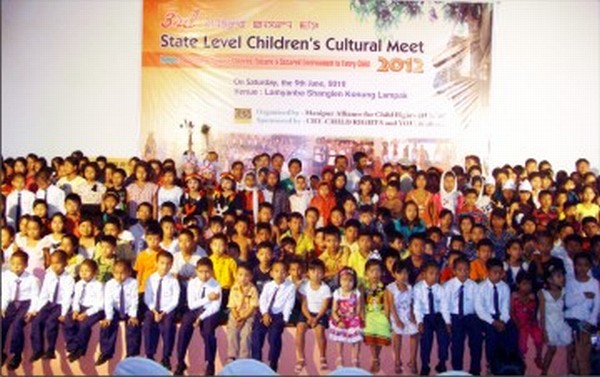 Participants pose during the opening ceremony of the children's Cultural Festival