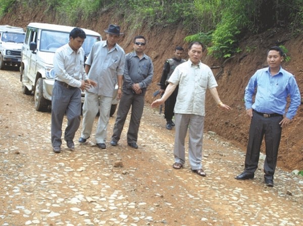 MLA of Saikul A/C Yamthong Haokip inspecting the condition of roads in his constituency
