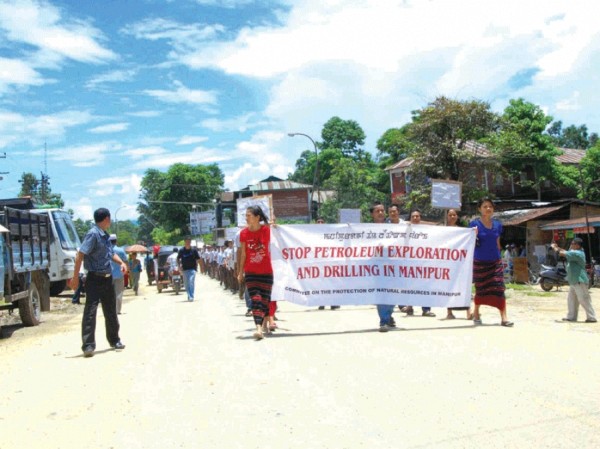 Would-be affected villagers rallying at Jiribam against the public hearing conducted in connection with the proposed petroleum exploration and drilling