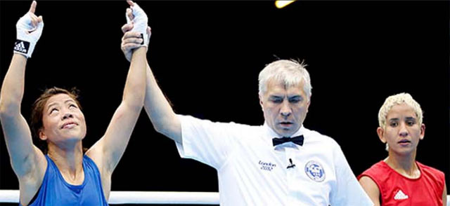 The winning moment for MC Mary Kom in London 2012 Olympics Quarter Final on Aug 06, 2012