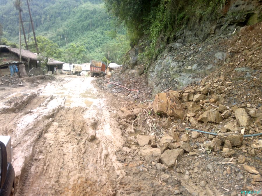 The scene of deplorable condition of National Highway 37 (NH-37) Imphal - Jiribam Road