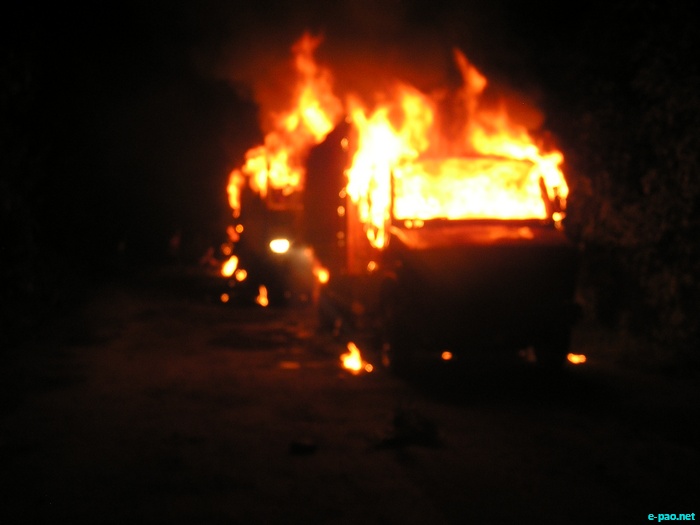 Truck burnt at Keithelmanbi by Sadar Hills Band supporters :: September 10 2011