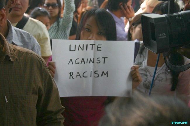 Jamia Students protesting against racism towards NE students on 28 October 2009