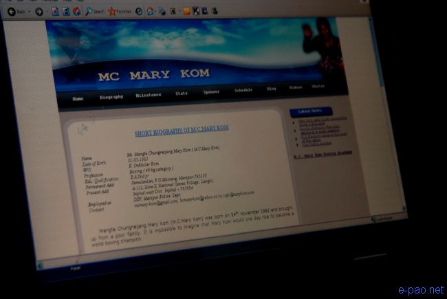 Mary Kom Website Launched :: 29 April 2010